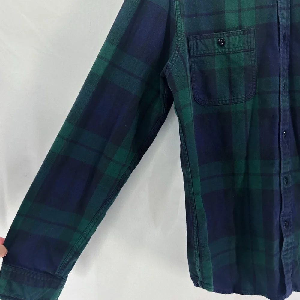 J. Crew 100% Cotton Blue Green Button Down Flannel Shirt Large Slim Preppy